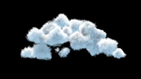 Group of fluffy clouds lit by bright sun isolated on black background. Blurry 3d Stockillustratie