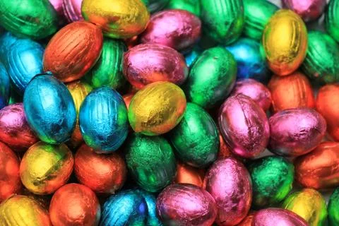 A group of foil wrapped chocolate easter eggs Stock Photos