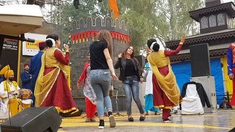Group of folk artist perform dancing Stock Footage 103299573