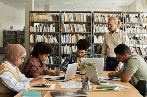 Group of foreign students learning language Stock Photos