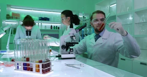 Group of Forensics Scientists Discussing Teamwork Activity in Laboratory Room Video stock 85508849