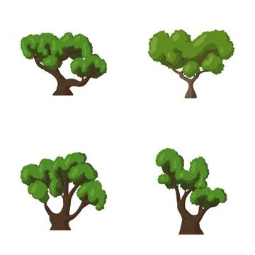 Group of four cartoon trees creating a natural landscape Stock Illustration