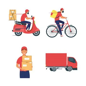 Group of four delivery workers team 스톡 일러스트