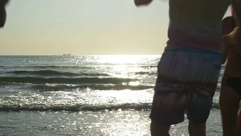 Group of four friends dancing on the shore of the sea Stock Footage 71311202