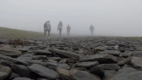 Group of four hiking in the cloud Vídeos de archivo 79431390