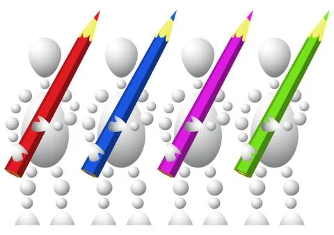 Group of four mans with colored pencils Illustrazione stock