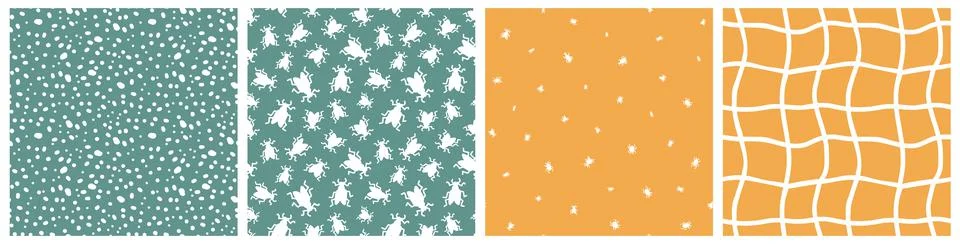 Group of four vector seamless patterns. Hand drawn Insects, bugs and abstract Stockillustratie