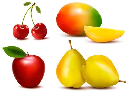 Group of fresh colorful fruit. vector. Stock Illustration