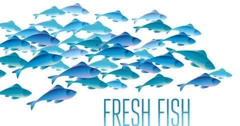 Group of fresh fish vector illustration for header, web, print, card and invi Illustrazione stock