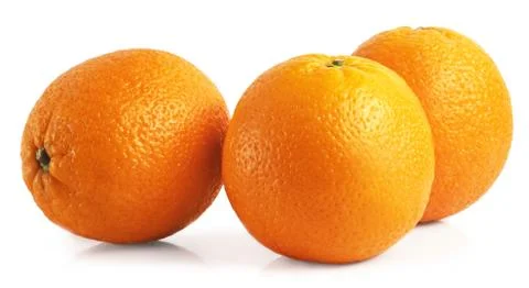 A group of fresh oranges isolate on a white background. Side view Stock Photos