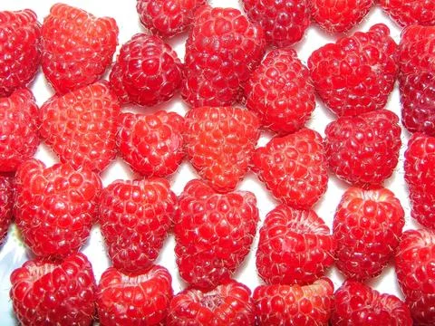 Group of fresh raspberry. Macro view Foto stock