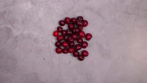 Group of fresh ripe cherries make heart shape. Love stop motion flat lay Stock-Footage 154555552