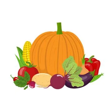 Group of fresh vegetables isolated on white background. Vector illustration. Stock Illustration