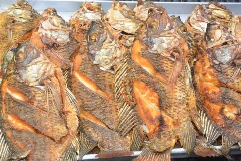 Group of fried fish Stock Photos
