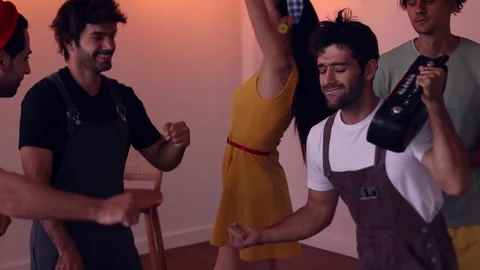 A group of friends are dancing in the 90s. Stock Footage 167631290