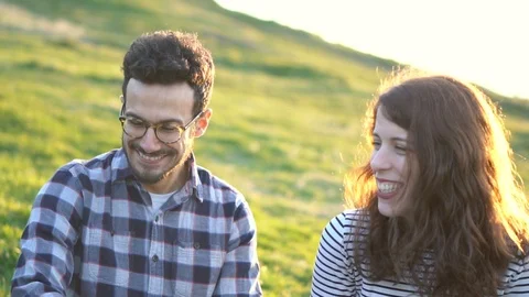 Group of Friends Candidly Having Fun and Laughing Together in Outdoor Nature Stock Footage 121197189