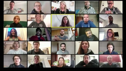 A group of friends different for age chatting in video call Stock Footage 130658889