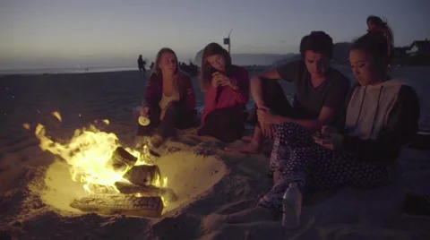 Group of friends by fire Stock Footage 54027330