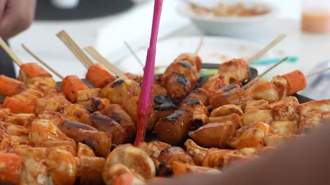 Group Of Friends Having Barbeque Party At Home. Together Spreading Sauce, Stock Footage 281241429