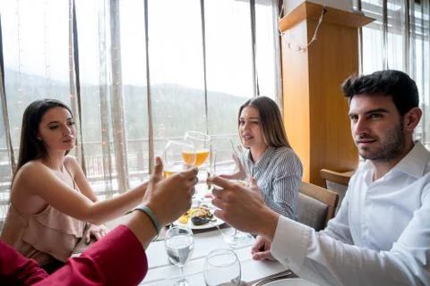 Group of friends having dinner Stock Photos
