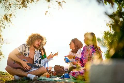 Group of friends having fun on the beach Foto stock