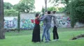 group of friends having fun at the park exulting - jump - hug - run HD Footage