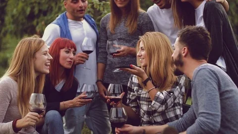Group of friends having fun in the vineyard Stock Footage 73224874