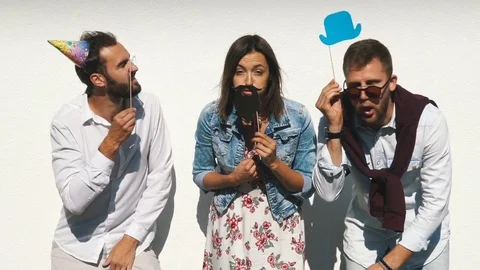 A group of friends having fun on a white background Stock Footage 80603060