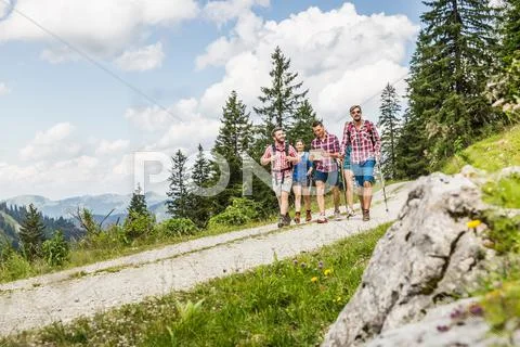 Group Of Friends Hiking, Tyrol, Austria