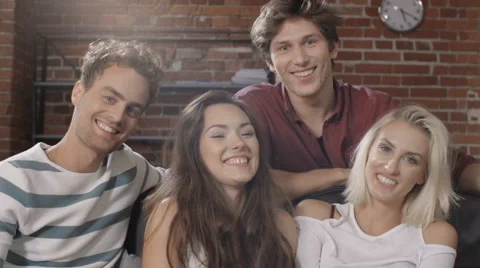Group of friends looking to a camera and smiling. Stock Footage 68540738