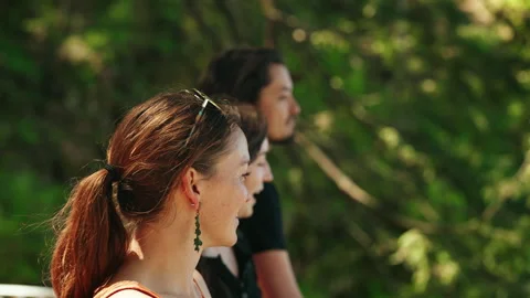 Group of friends at Lower Multnomah Falls Stock Footage 315961445