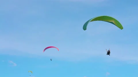 Group of Friends Paragliding in Windy Blue Sky 4k Stock-Footage 201280895