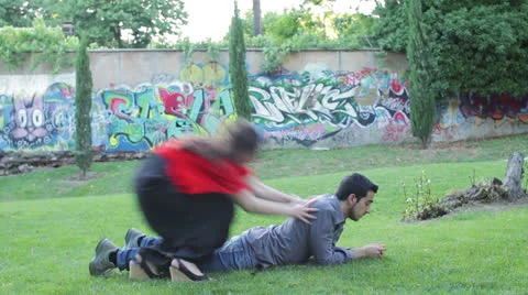 Group of friends playing in the park - jump - tikle - lift - fun 스톡 동영상 24702203