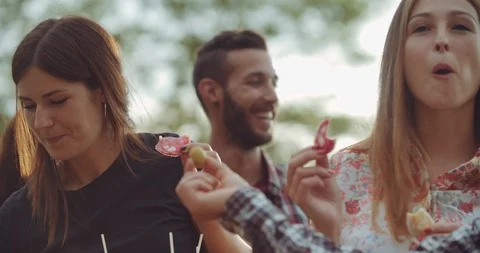 Group of friends spending time making a picnic and a barbeque. shot in slow moti Stock Footage 92469317