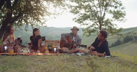 Group of friends spending time making a picnic and a barbeque. shot in slow moti Stock Footage 93067410