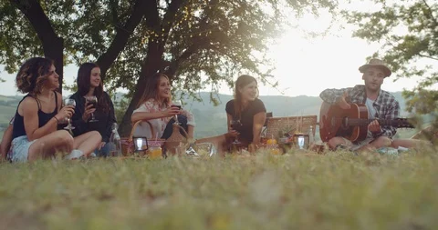 Group of friends spending time making a picnic and a barbeque. shot in slow moti Stock Footage 93067615