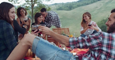 Group of friends spending time making a picnic and a barbeque. shot in slow moti Stock Footage 93072859