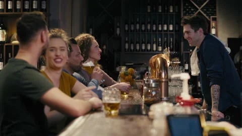 Group of friends spending time in the pub Stock Footage 186541432
