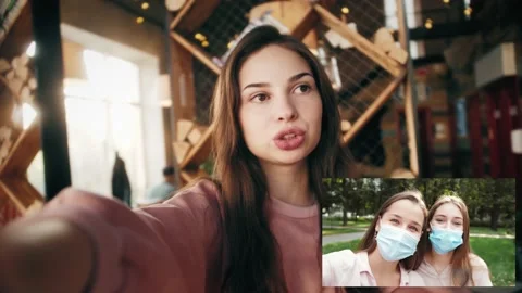 Group of friends using video conferencing technology. Remote conversation with Stock Footage 141539602