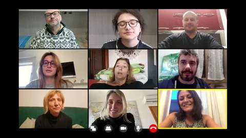 A group of friends in video call by zoom talking about work Stock Footage 129607707