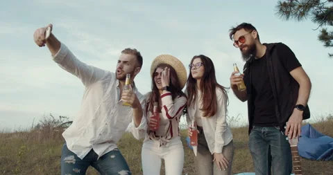 Group Of Friends On Walk Taking Selfie In Forest. Stock Footage 138299331
