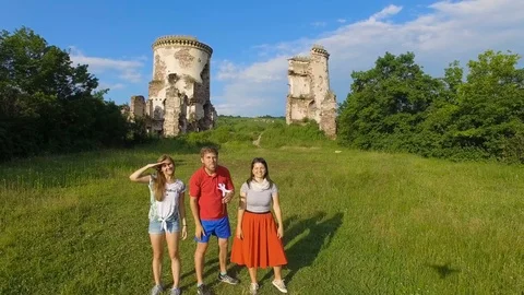 Group Of Fun Teens Take Aerial Selfies, Smile And Make Faces Stock Footage 77756755