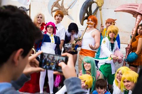 Group of funny colplayer in Lucca Comix Stock Photos