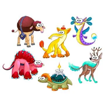 Group of funny strange animals Stock Illustration
