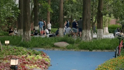 Group Gathers Outside During Shanghai Lockdown With Limited Businesses Open Stock Footage 195101621