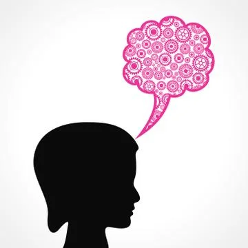 Group of gears make a speech bubble with female face stock vector イラスト素材