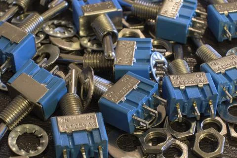 A group of generic electronic switches Stock Photos