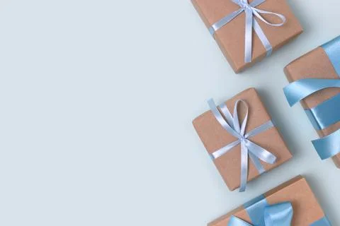 Group of gift boxes on a blue background. Stock Photos