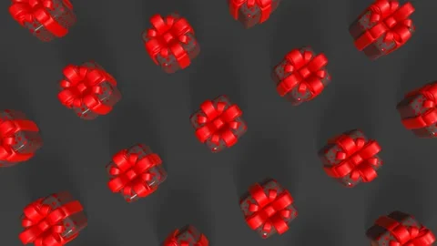 A group of gift boxes with red ribbons spins 3d 4K looped animation top view Stock Footage 221761106