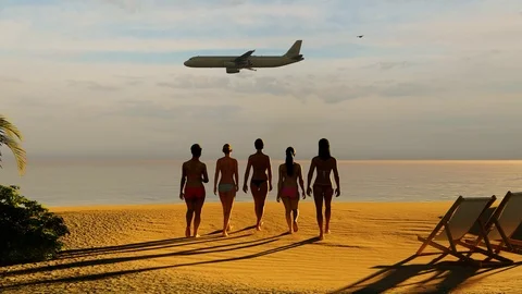 Group of girls on the beach Stock Footage 124801849